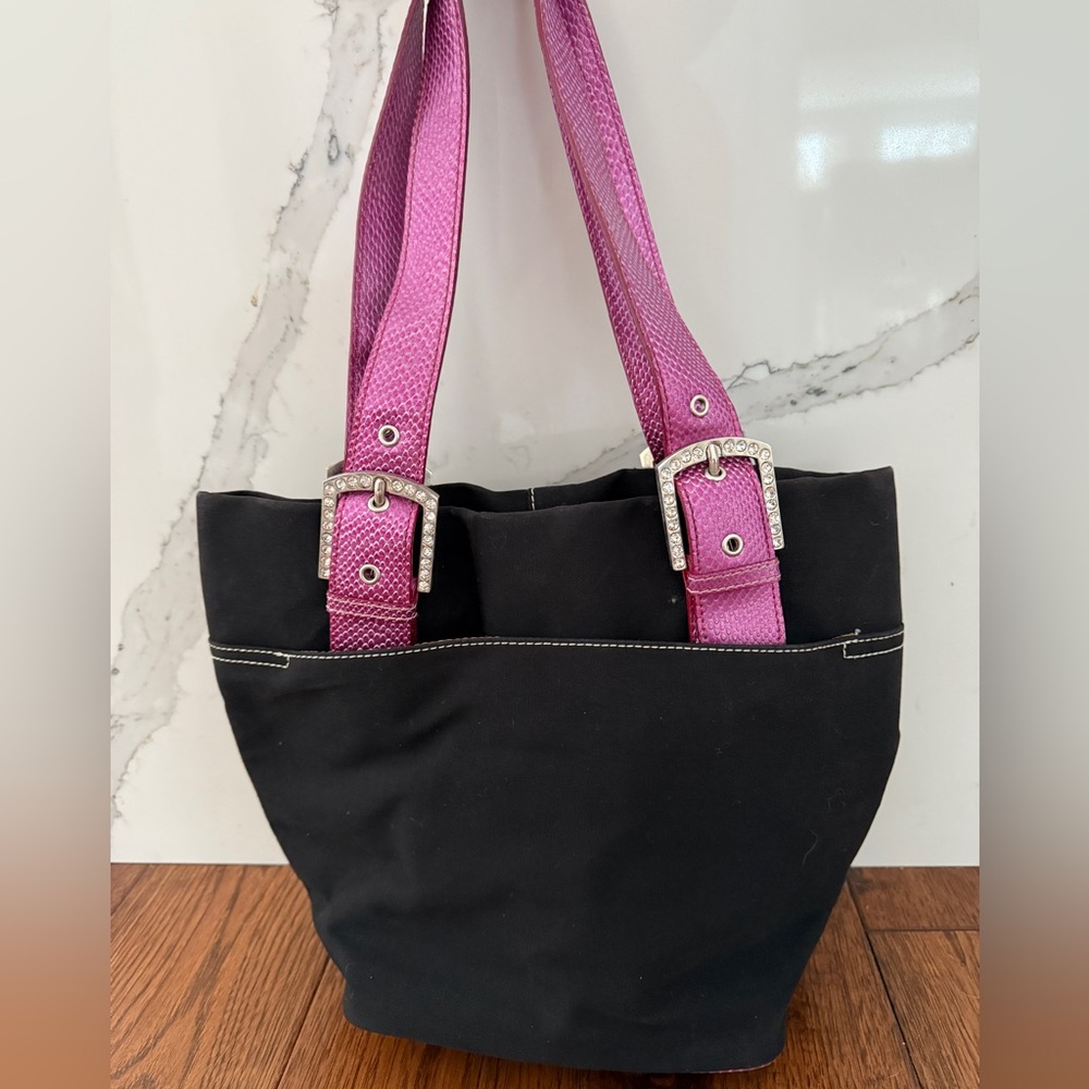 Vintage Nine West Bucket Shoulder Bag w Fuschia Purple Rhinestone fits iPad